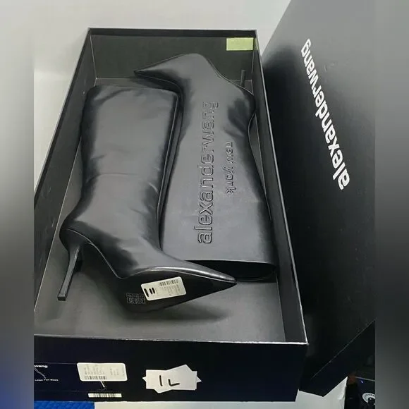Alexander Wang Delphine brand-embossed leather heeled knee-high boots size 36.5 - Picture 13 of 15